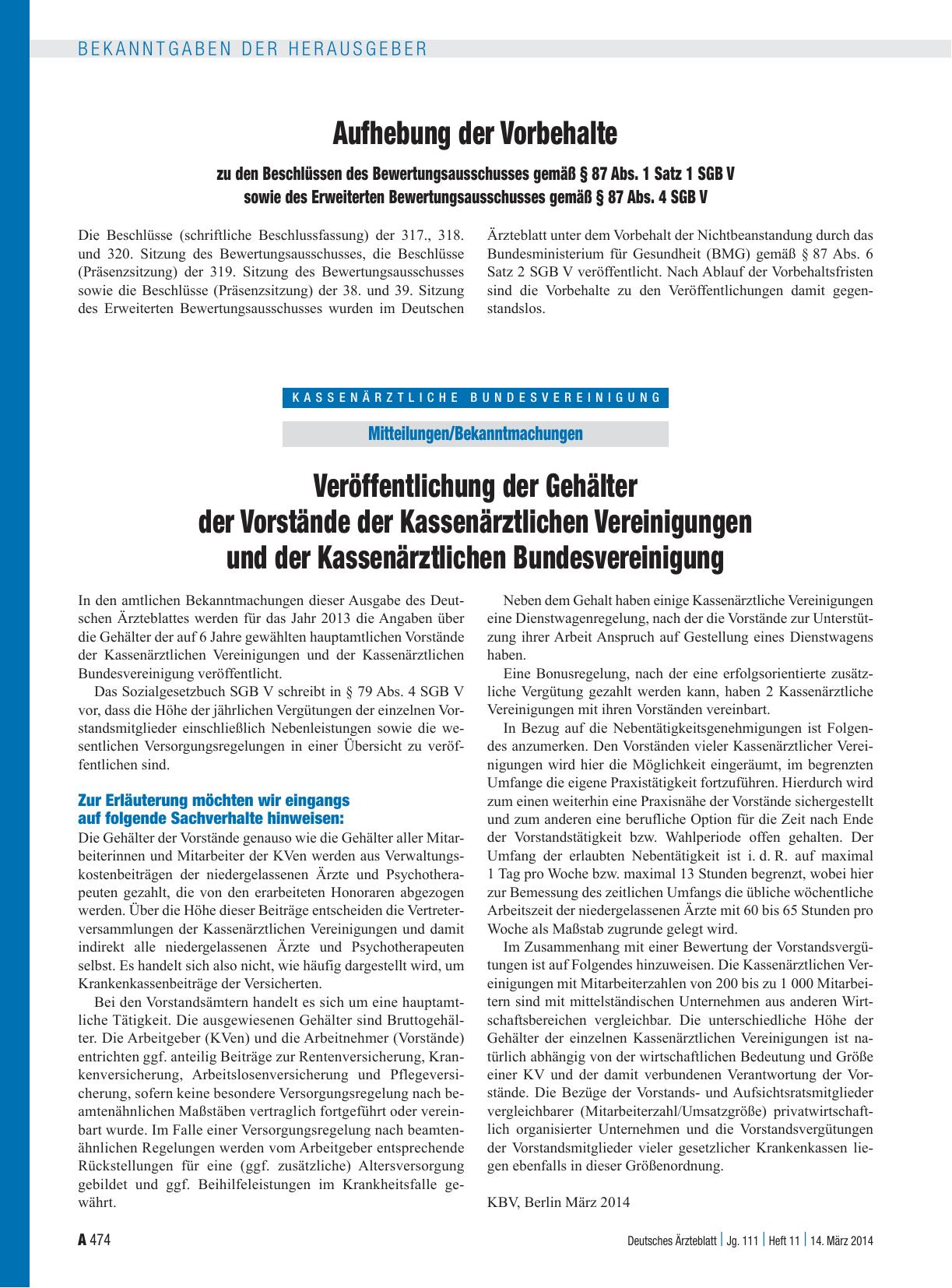Vorschauseite 1: Aufhebung der Vorbehalte zu den Beschlüssen des Bewertungsausschusses gemäß § 87 Abs. 1 Satz 1 SGB V sowie des Erweiterten Bewertungsausschusses gemäß § 87 Abs. 4 SGB V