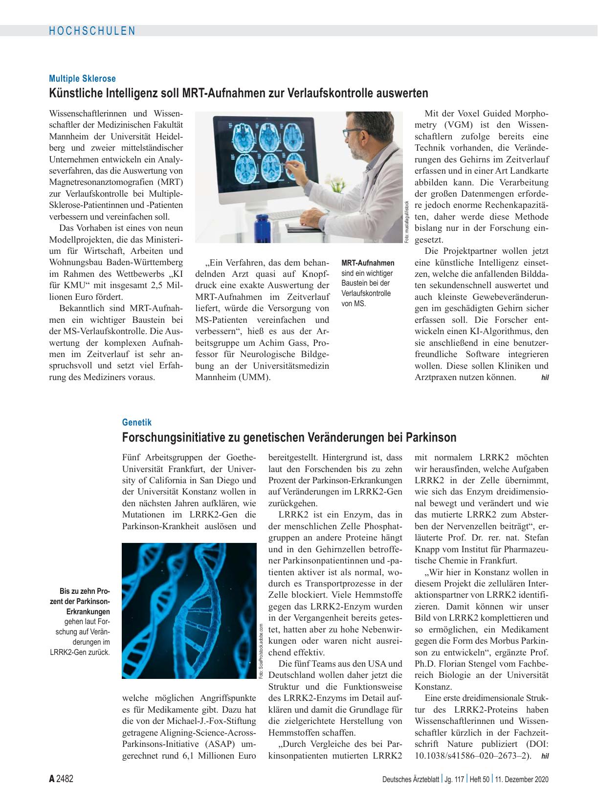 Vorschauseite 1: Genetik: Forschungsinitiative zu genetischen Veränderungen bei Parkinson