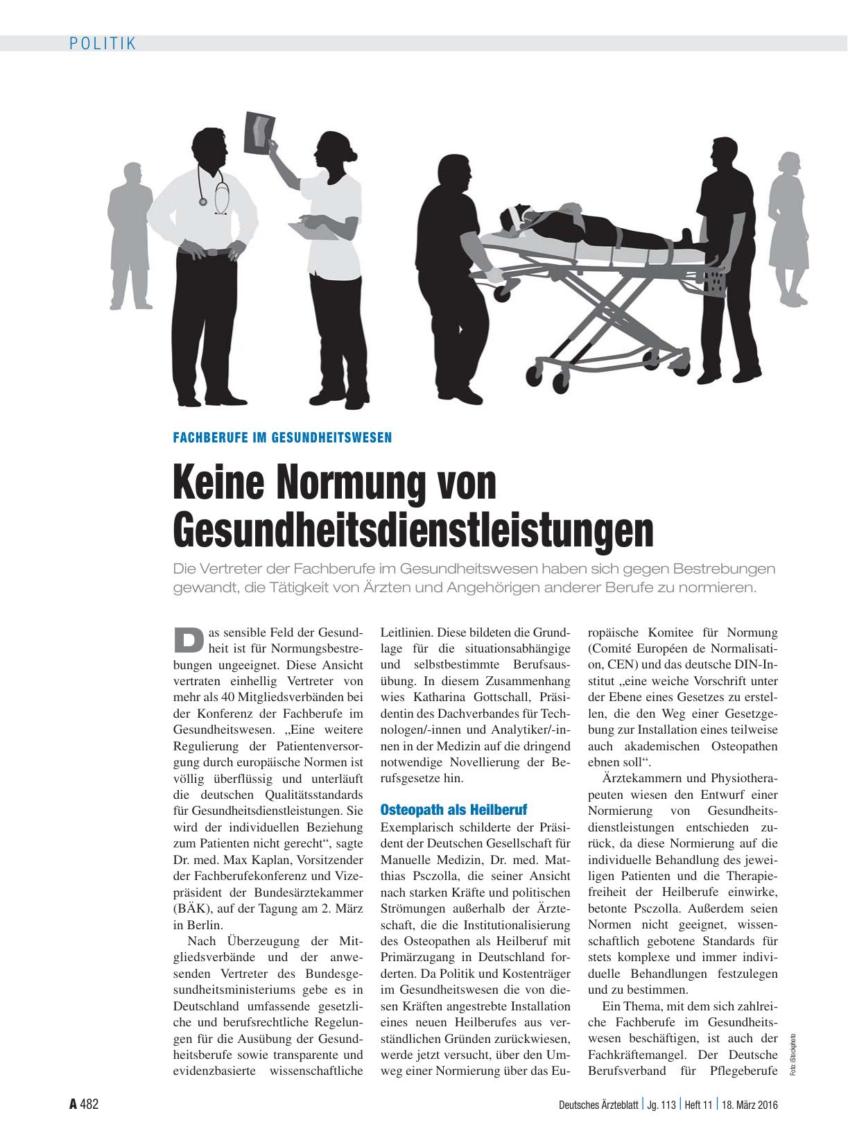 Vorschauseite 1: Fachberufe im Gesundheitswesen: Keine Normung von Gesundheitsdienstleistungen
