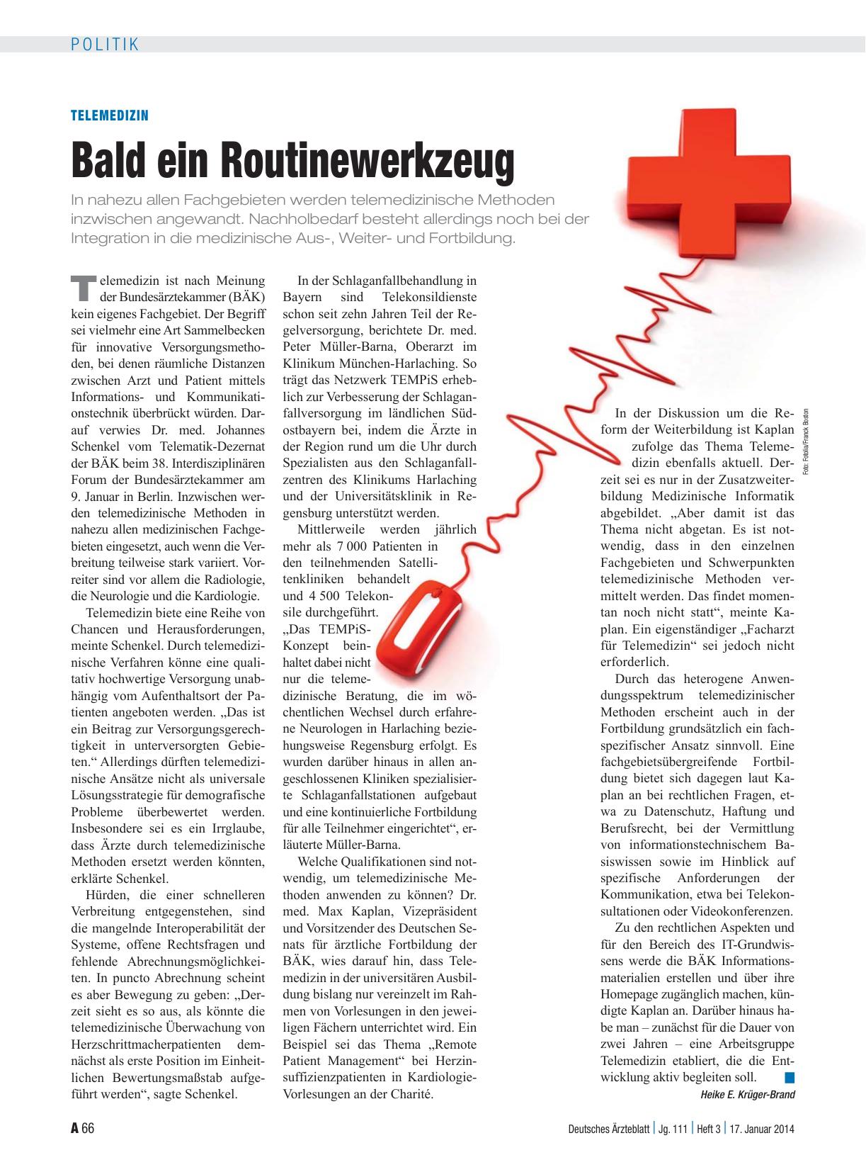 Vorschauseite 1: Telemedizin: Bald ein Routinewerkzeug