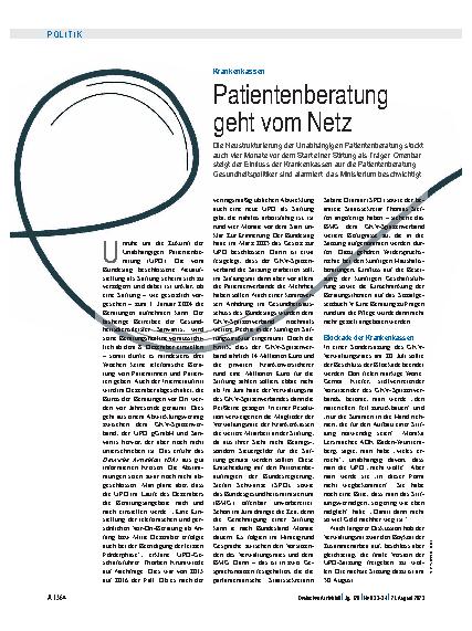 Vorschauseite 1: Krankenkassen: Patientenberatung geht vom Netz