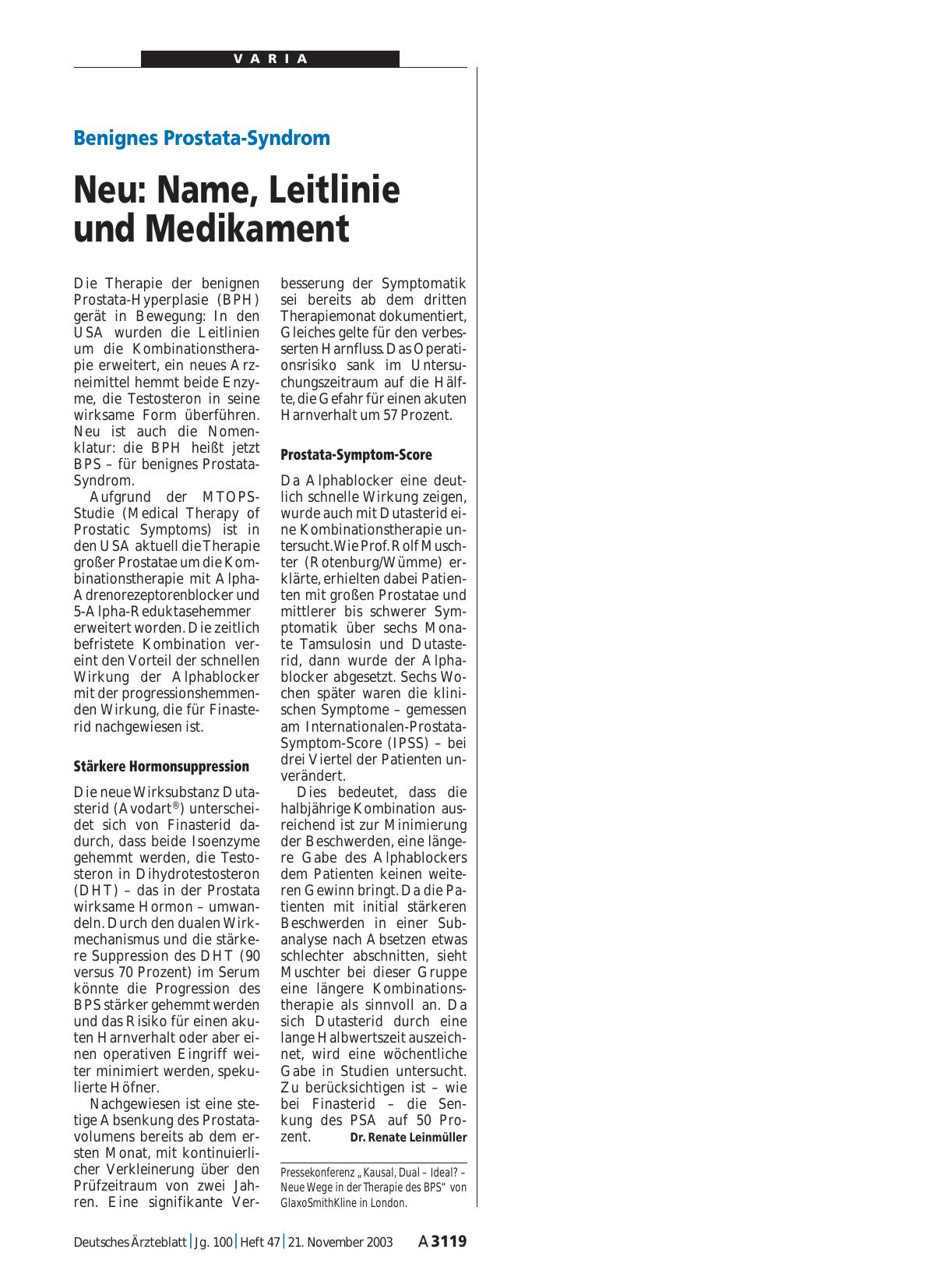 Vorschauseite 1: Benignes Prostata-Syndrom: Neu – Name, Leitlinie und Medikament