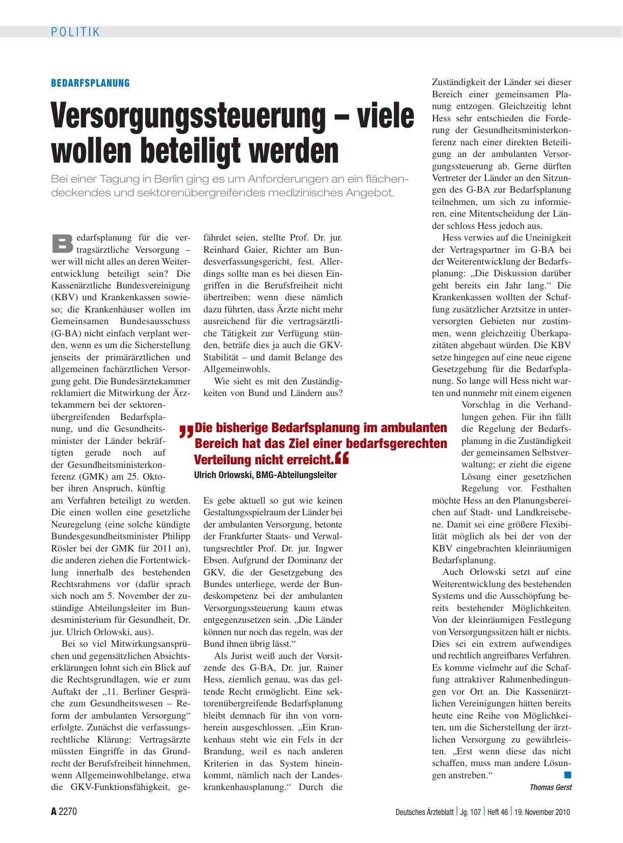 Vorschauseite 1: Bedarfsplanung: Versorgungssteuerung – viele wollen beteiligt werden