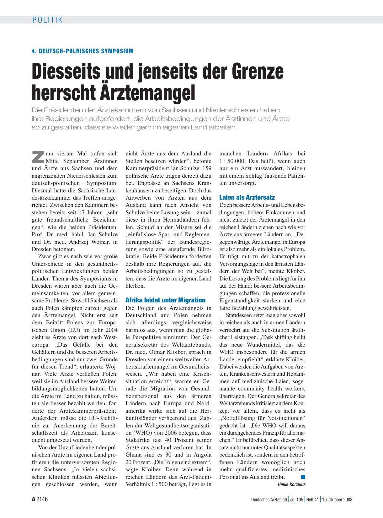 Vorschauseite 1: 4. Deutsch-Polnisches Symposium: Diesseits und jenseits der Grenze herrscht Ärztemangel