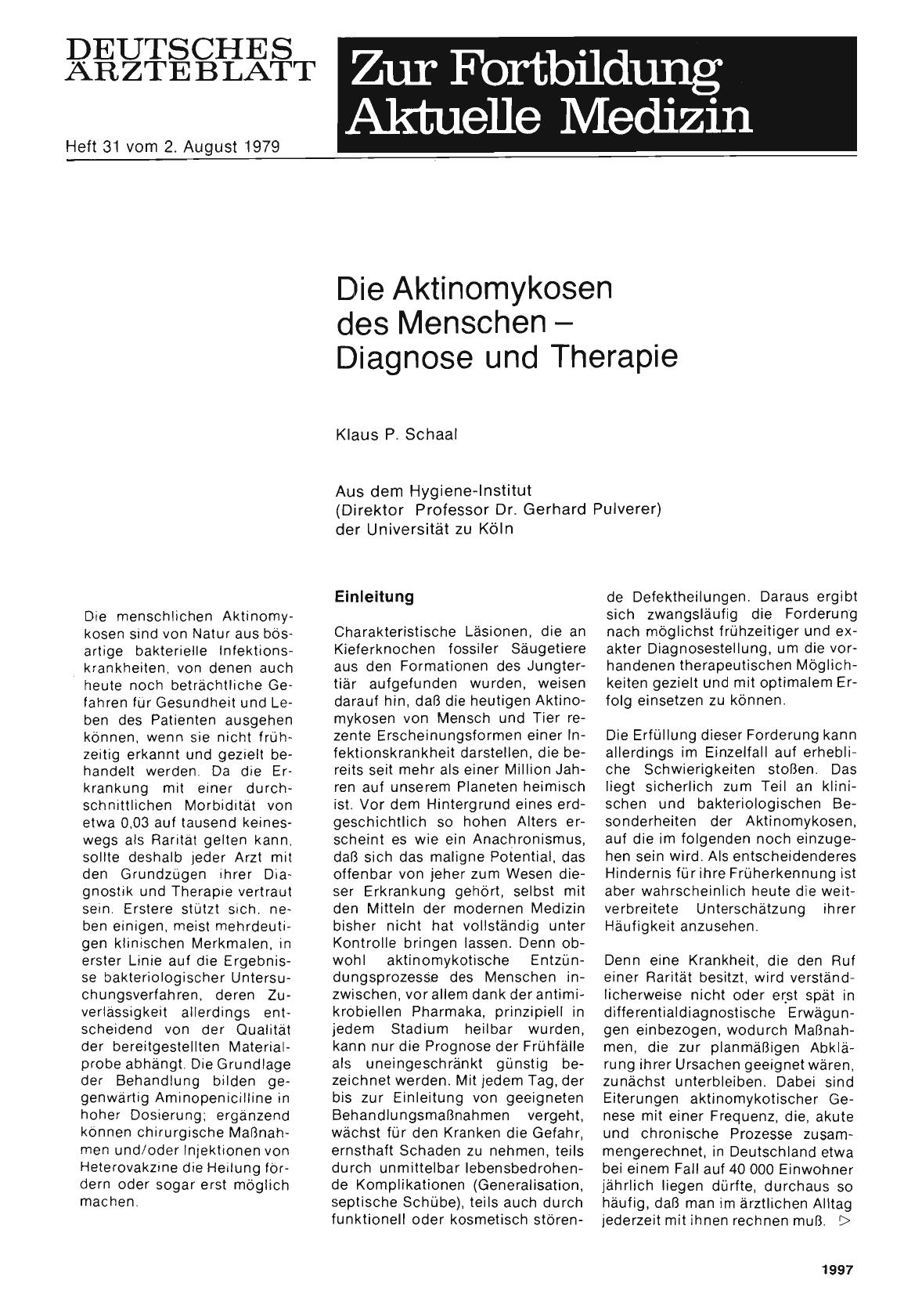 Vorschauseite 1: Die Aktinomykosen des Menschen — Diagnose und Therapie
