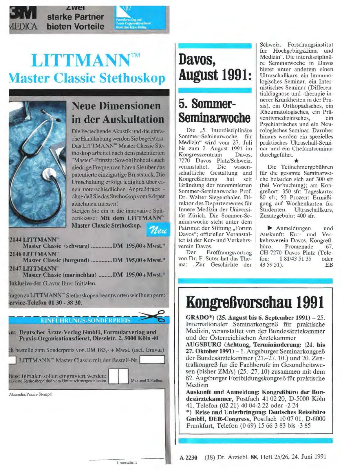 Vorschauseite 1: Davos, August 1991: 5. SommerSeminarwoche