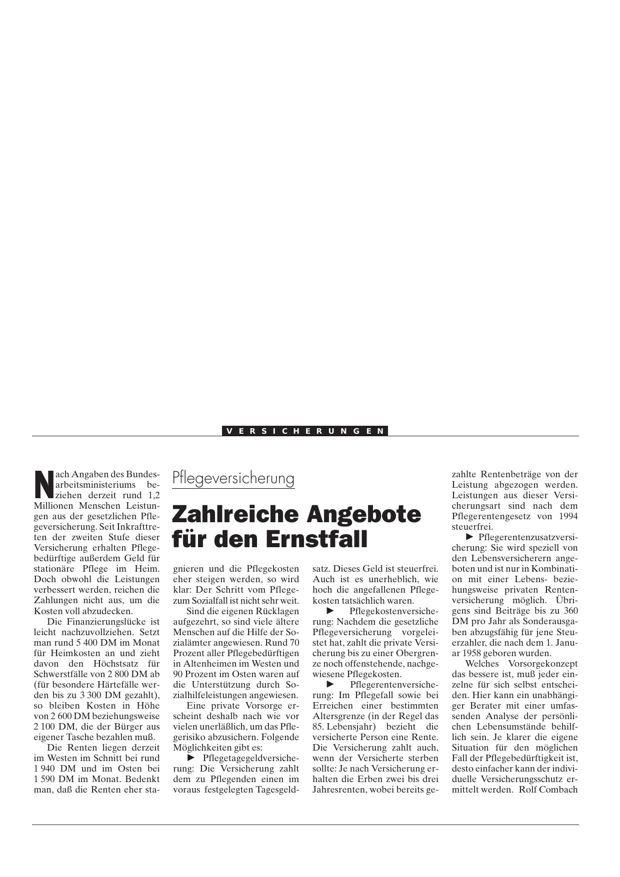 Vorschauseite 1: Pflegeversicherung: Zahlreiche Angebote für den Ernstfall