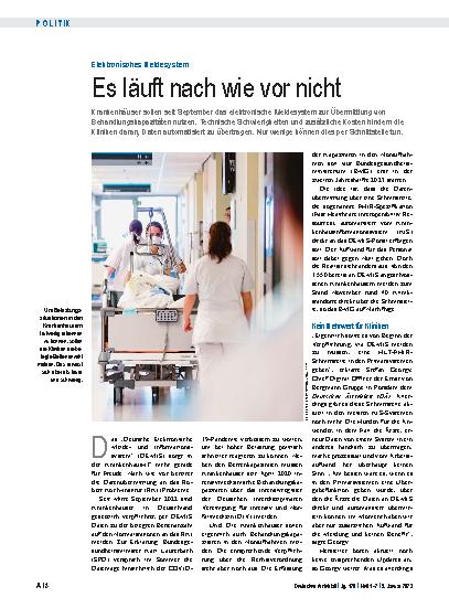 Vorschauseite 1: Elektronisches Meldesystem: Es läuft nach wie vor nicht.