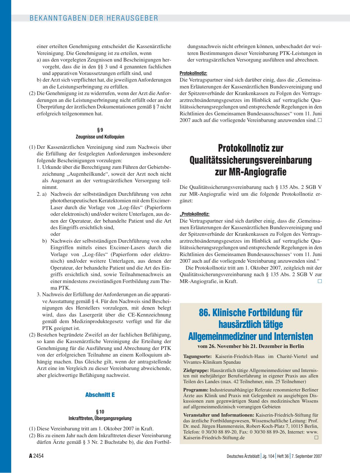 Vorschauseite 1: 86. Klinische Fortbildung für hausärztlich tätige Allgemeinmediziner und Internisten vom 26. November bis 21. Dezember in Berlin
