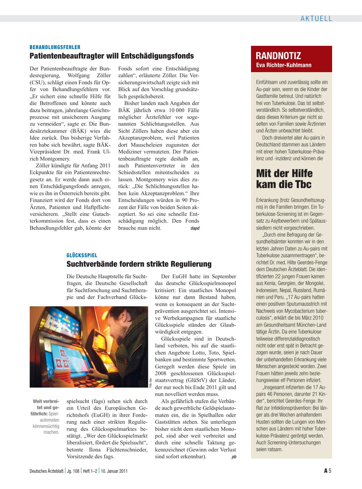 Vorschauseite 1: Glücksspiel: Suchtverbände fordern strikte Regulierung