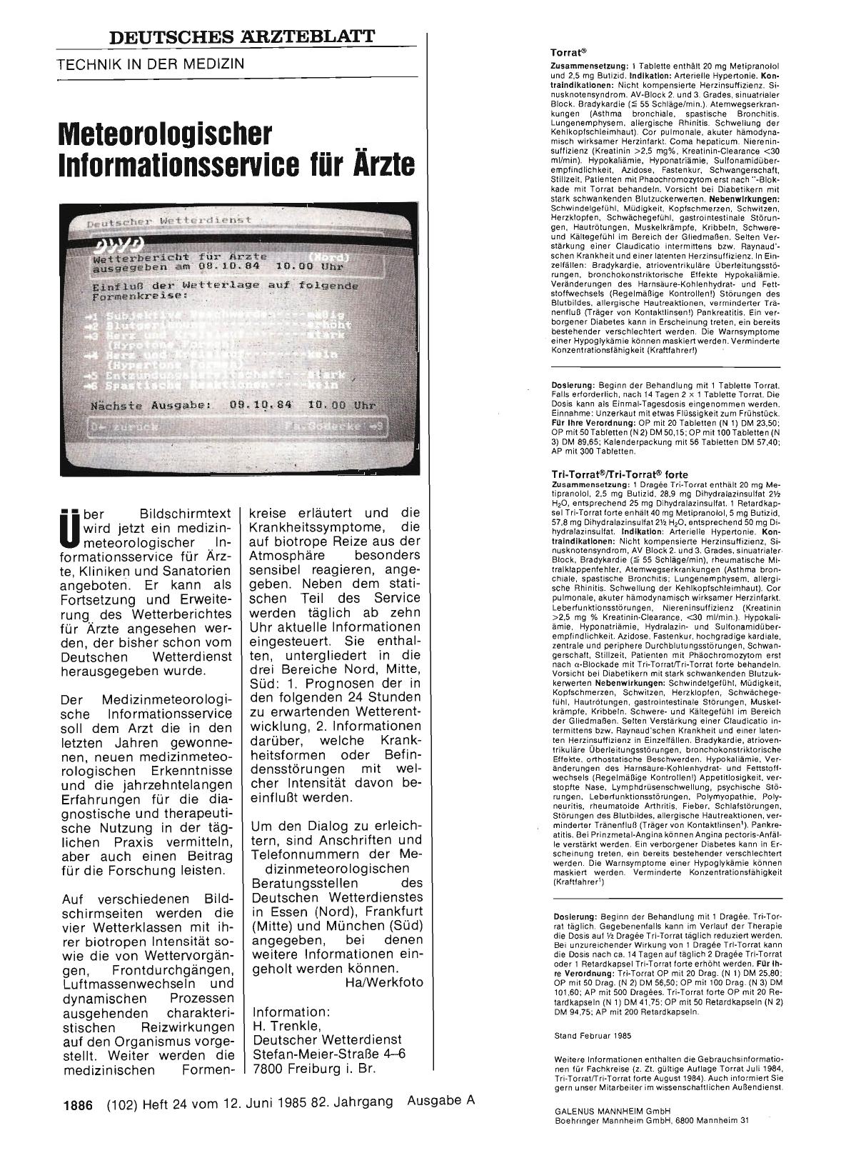 Vorschauseite 1: Meteorologischer Informationsservice für Ärzte