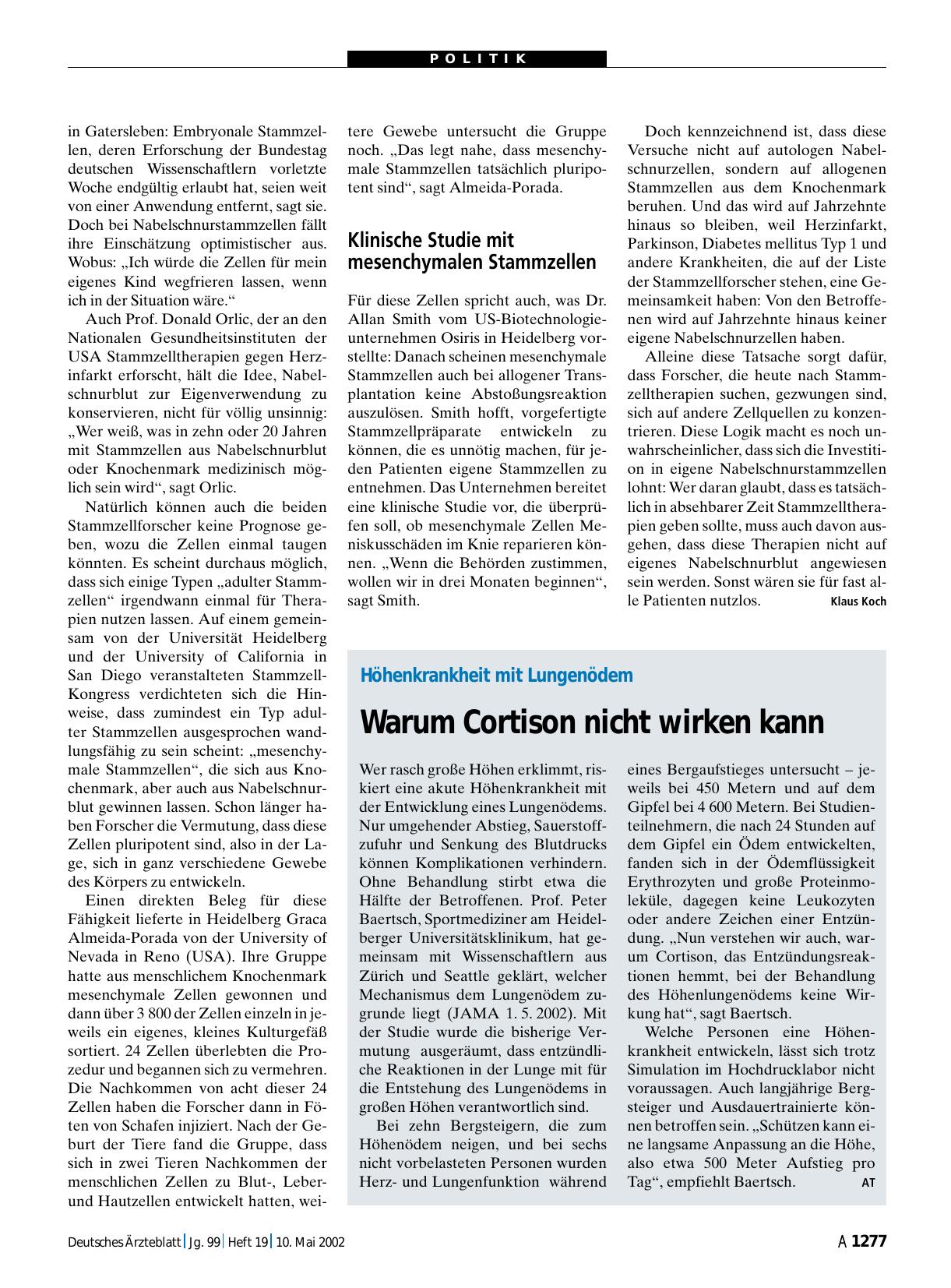 Vorschauseite 1: Höhenkrankheit mit Lungenödem: Warum Cortison nicht wirken kann