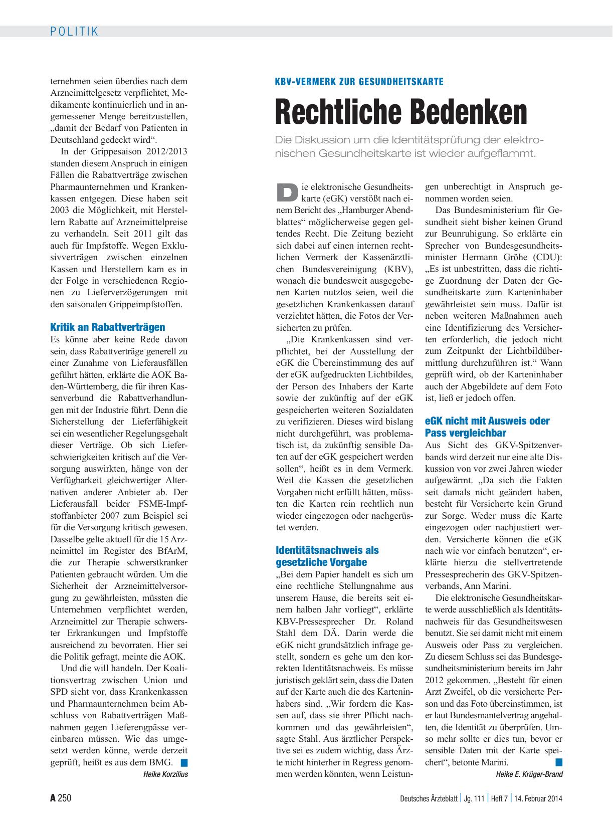 Vorschauseite 1: KBV-Vermerk zur Gesundheitskarte: Rechtliche Bedenken