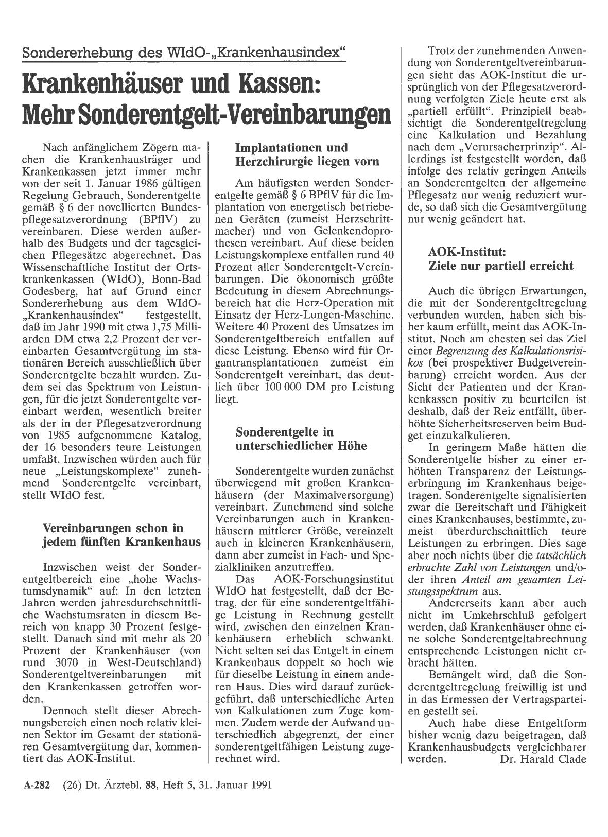 Vorschauseite 1: Sondererhebung des WIdO-„Krankenhausindex”: Krankenhäuser und Kassen: Mehr Sonderentgelt-Vereinbarungen