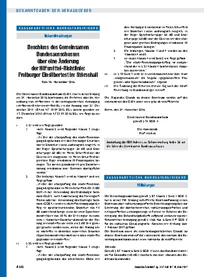 Vorschauseite 1: Beschluss des Gemeinsamen Bundesausschusses über eine Änderung der Hilfsmittel-Richtlinie: Freiburger Einsilbertest im Störschall