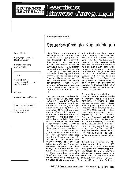 Vorschauseite 1: Anlageperspektiven II: Steuerbegünstigte Kapitalanlagen