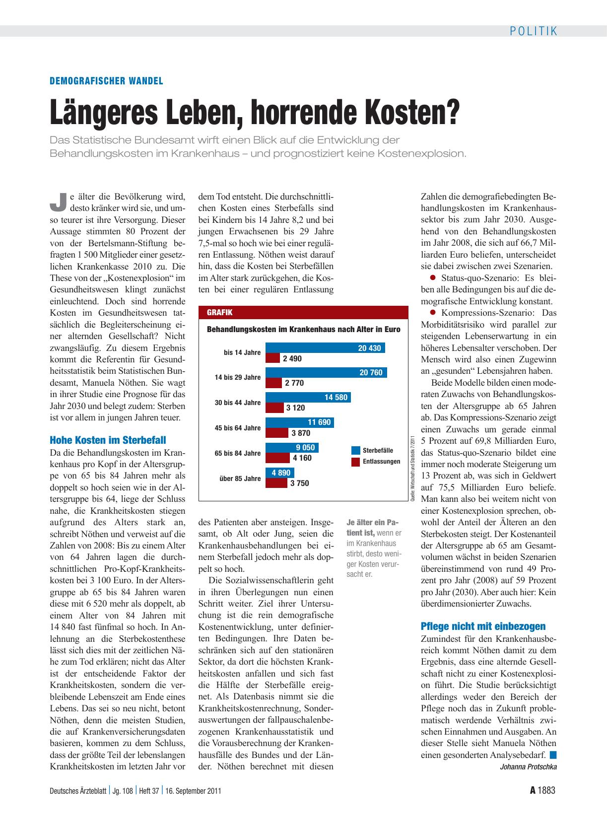 Vorschauseite 1: Demografischer Wandel: Längeres Leben, horrende Kosten?