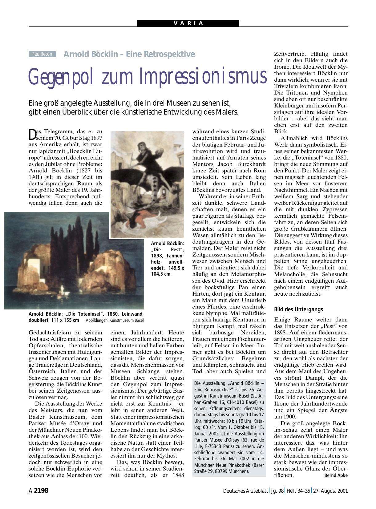 Vorschauseite 1: Arnold Böcklin – Eine Retrospektive: Gegenpol zum Impressionismus
