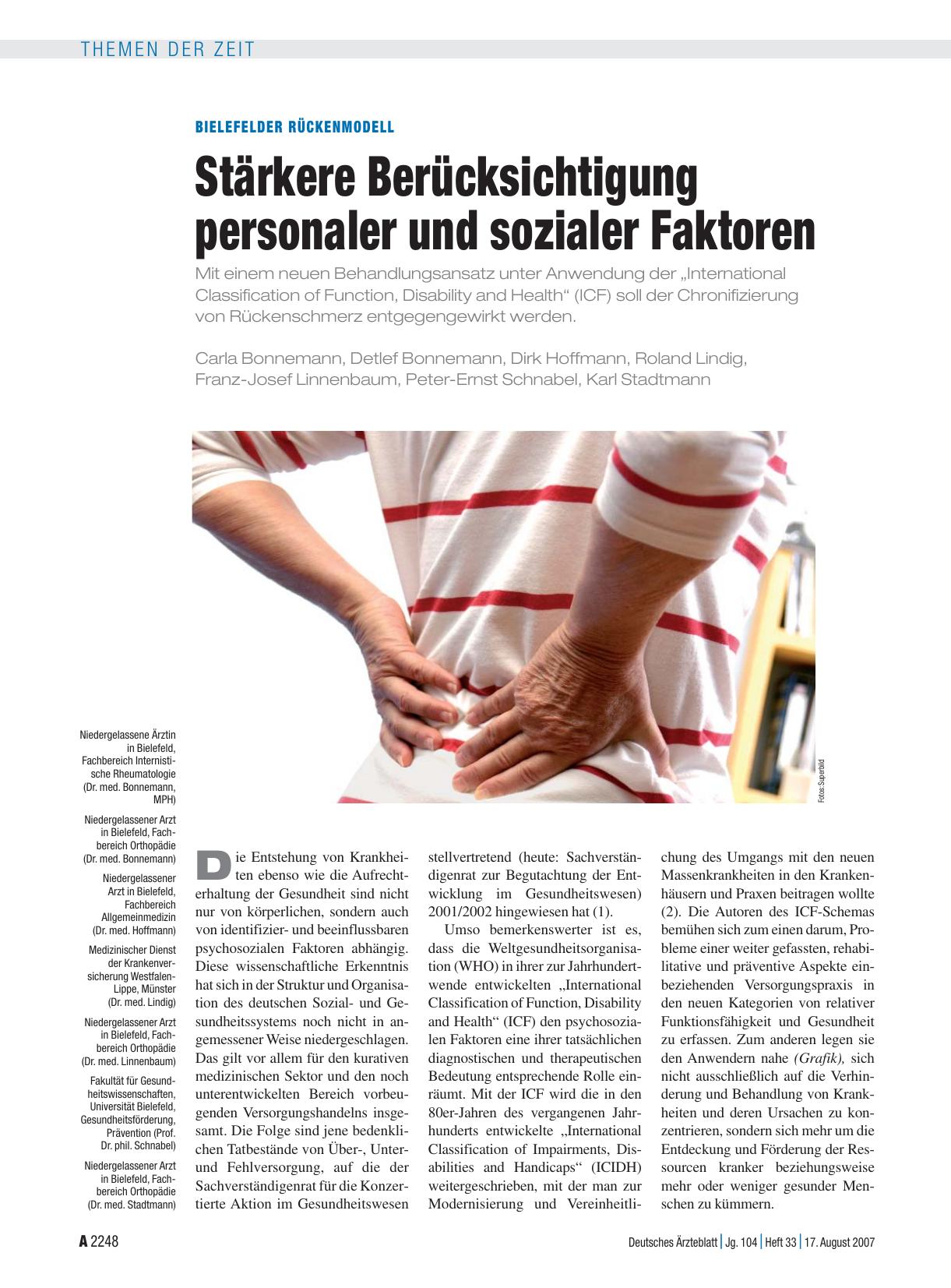 Vorschauseite 1: Bielefelder Rückenmodell: Stärkere Berücksichtigung personaler und sozialer Faktoren