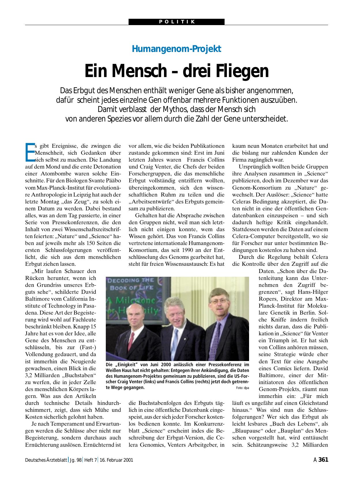 Vorschauseite 1: Humangenom-Projekt: Ein Mensch – drei Fliegen