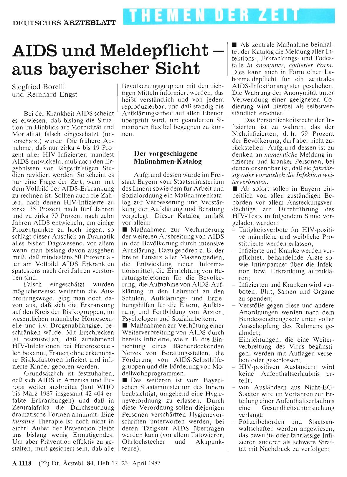 Vorschauseite 1: AIDS und Meldepflicht – aus bayerischer Sicht