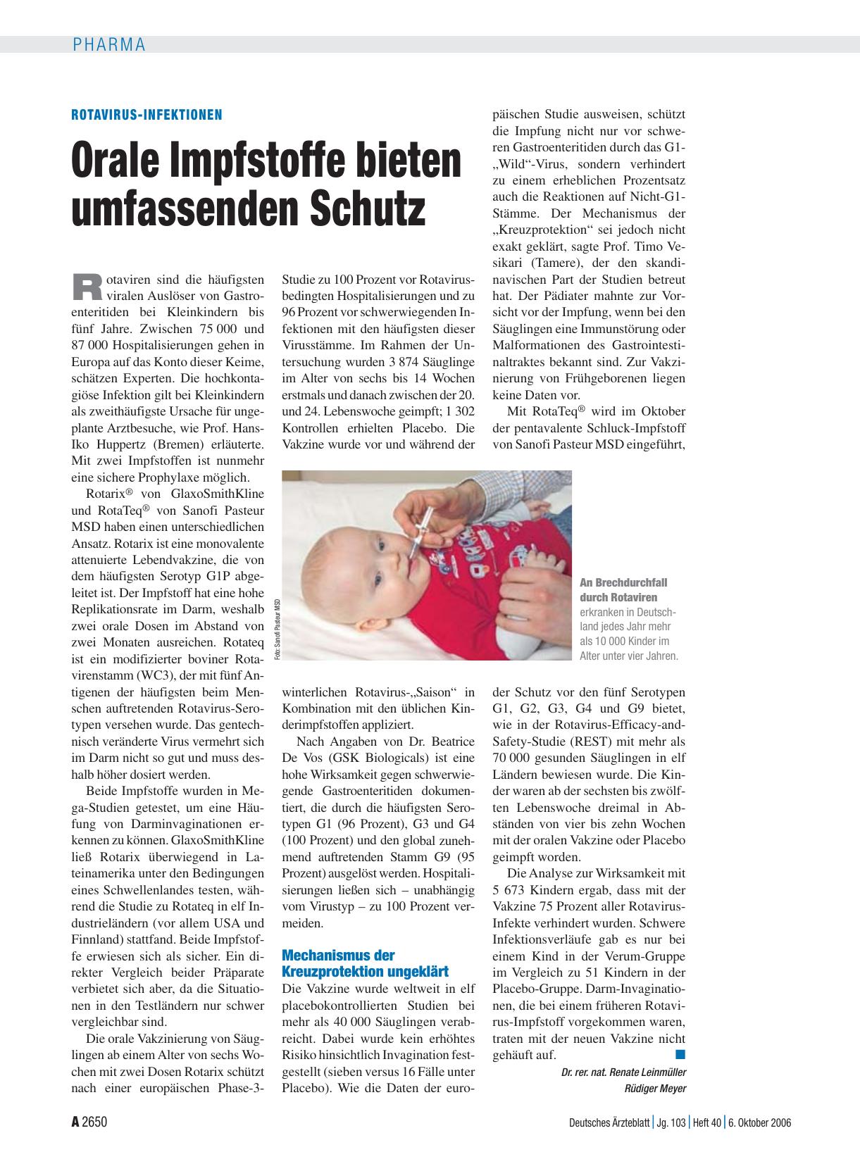 Vorschauseite 1: Rotavirus-Infektionen: Orale Impfstoffe bieten umfassenden Schutz