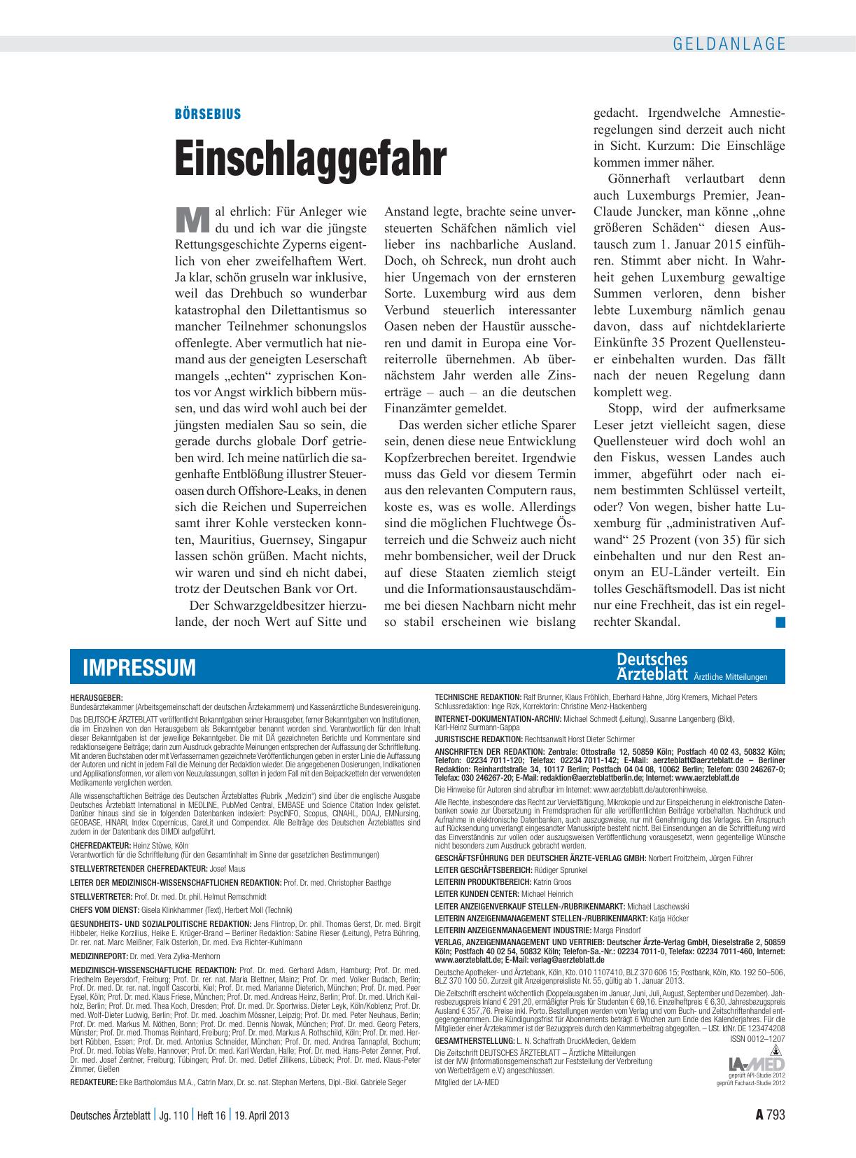 Vorschauseite 1: Börsebius: Einschlaggefahr