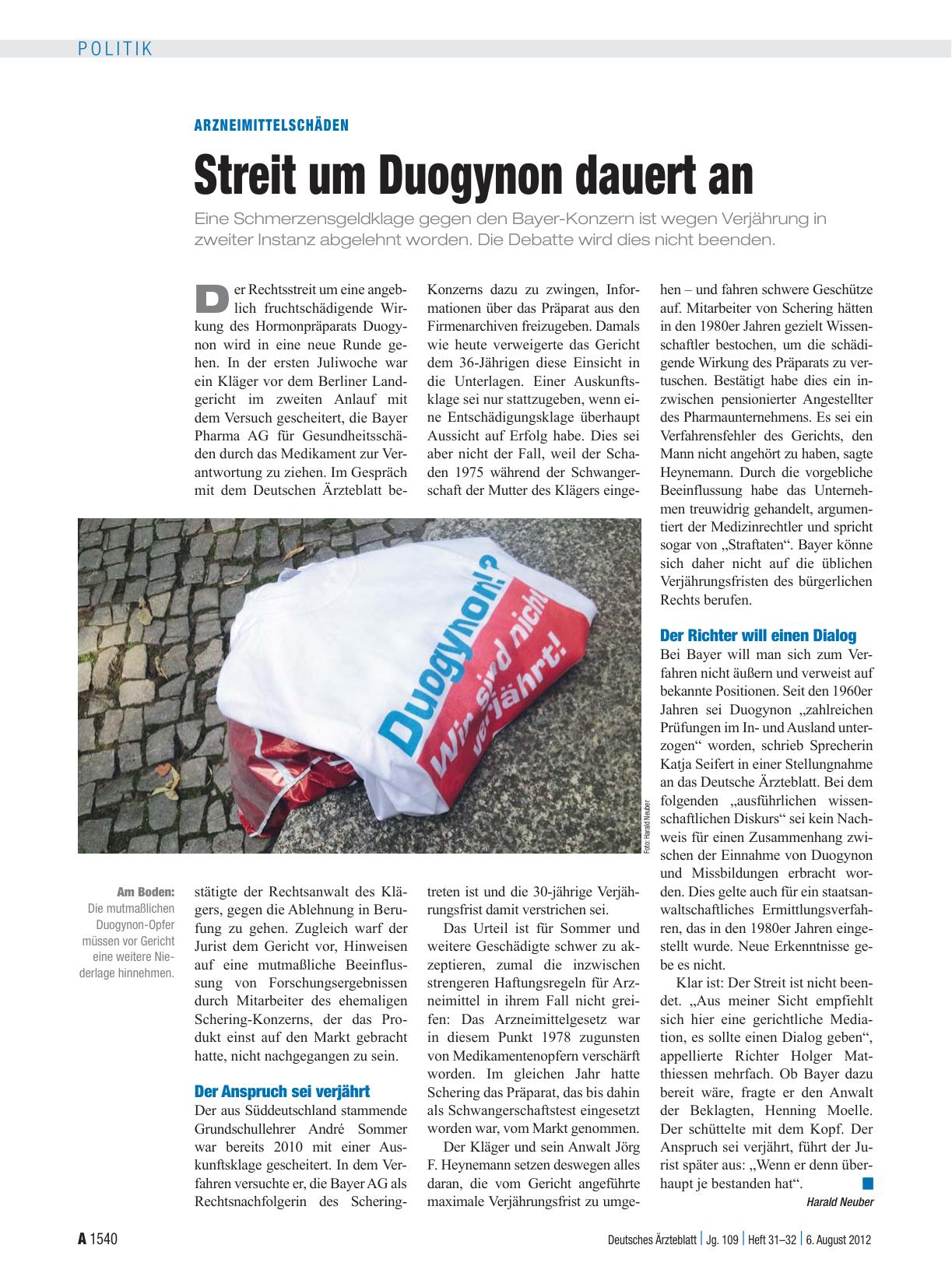 Vorschauseite 1: Arzneimittelschäden: Streit um Duogynon dauert an