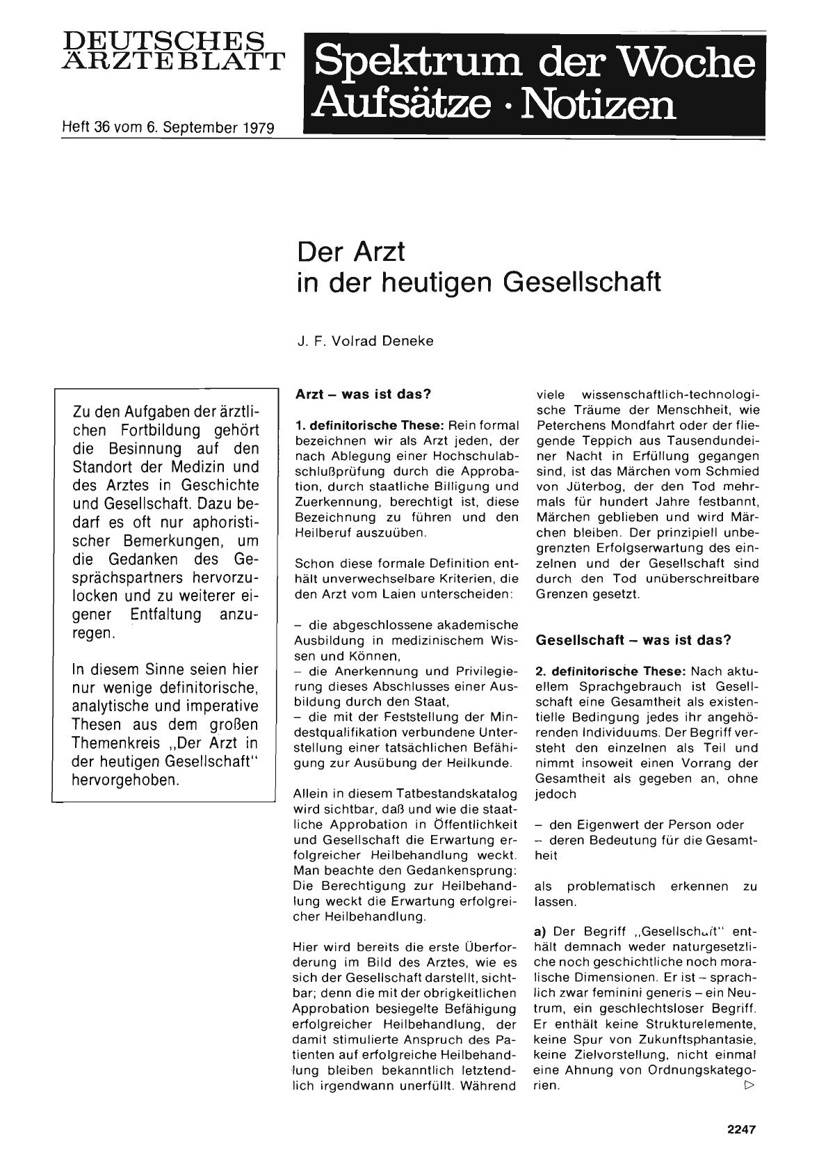 Vorschauseite 1: Der Arzt in der heutigen Gesellschaft