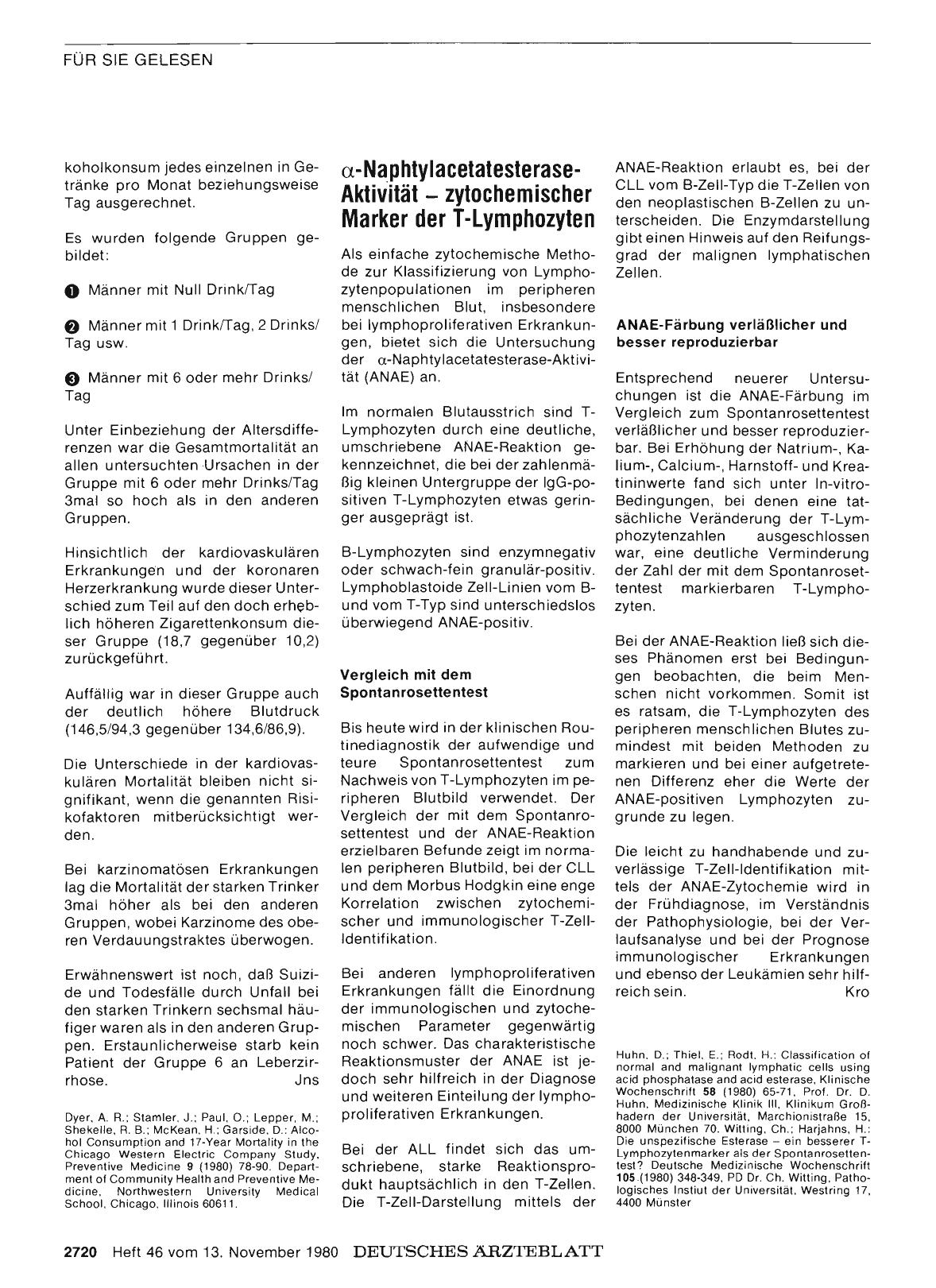 Vorschauseite 1: α-Naphtylacetatesterase-Aktivität — zytochemischer Marker der T-Lymphozyten