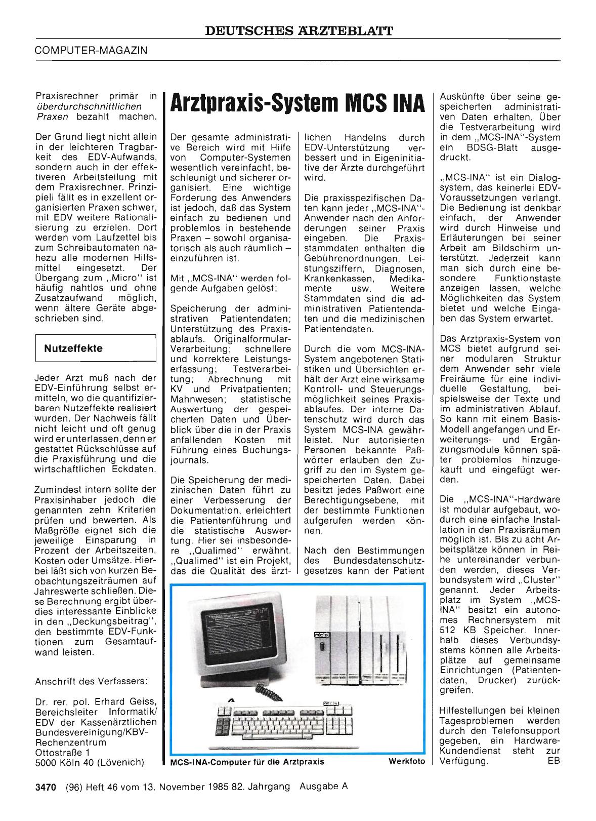 Vorschauseite 1: Arztpraxis-System MCS INA