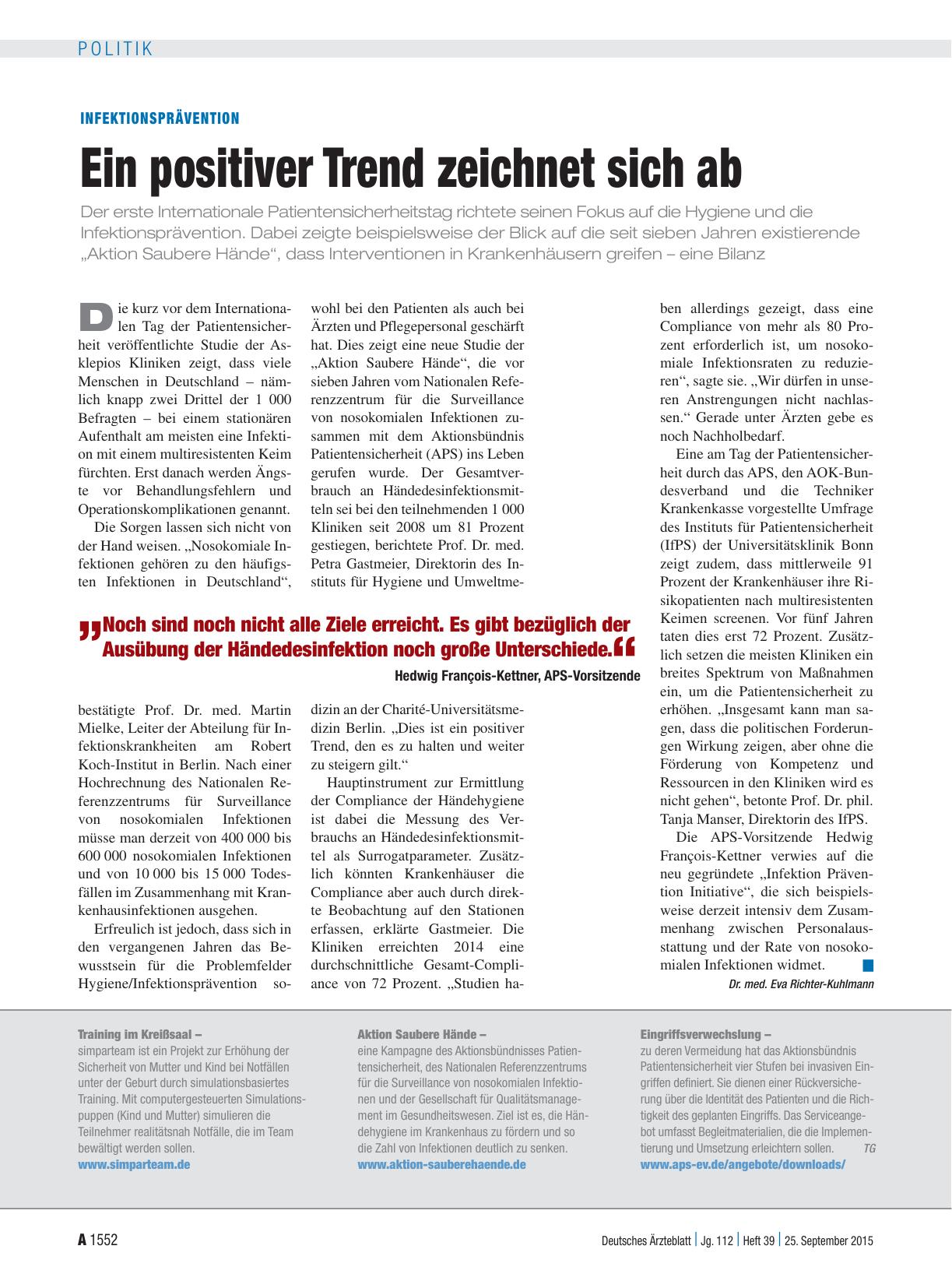 Vorschauseite 1: Infektionsprävention: Ein positiver Trend zeichnet sich ab