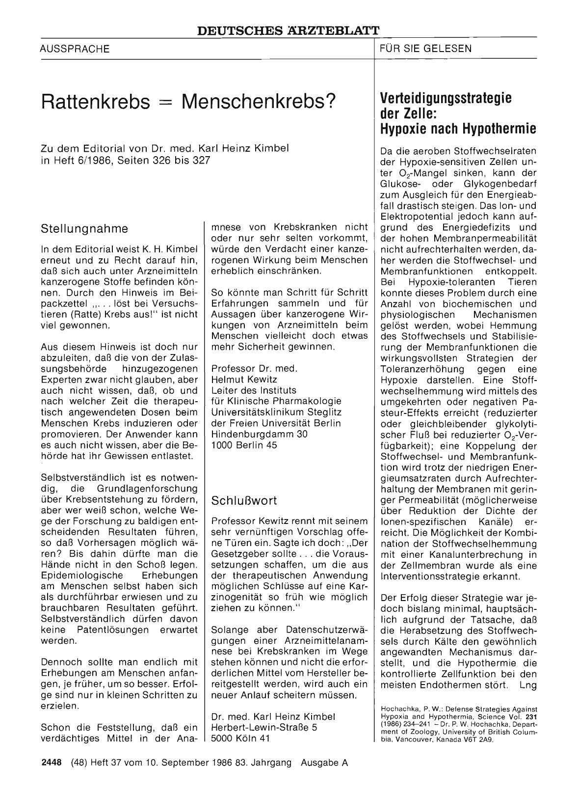 Vorschauseite 1: Rattenkrebs = Menschenkrebs? : Stellungnahme