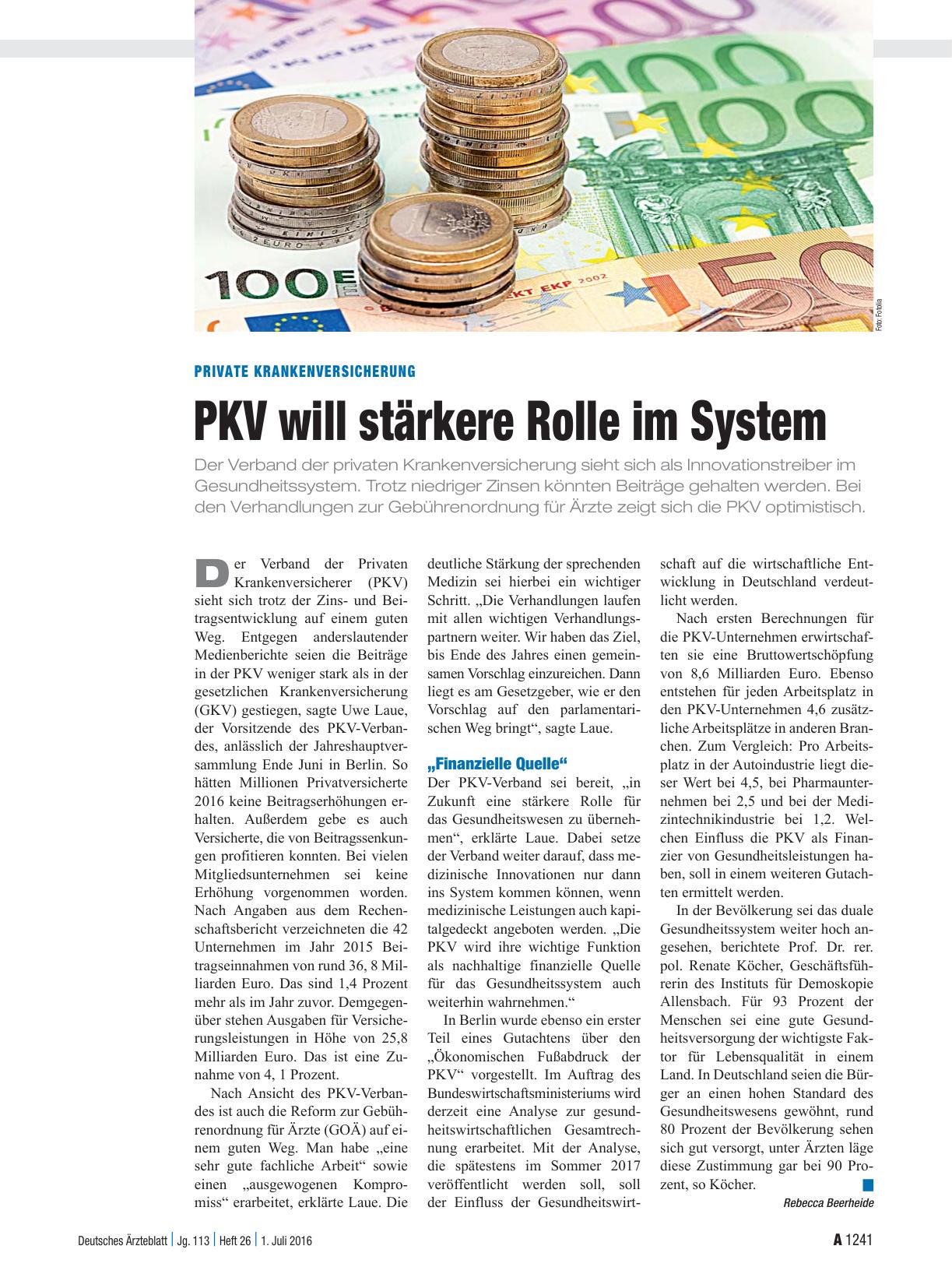 Vorschauseite 1: Private Krankenversicherung: PKV will stärkere Rolle im System