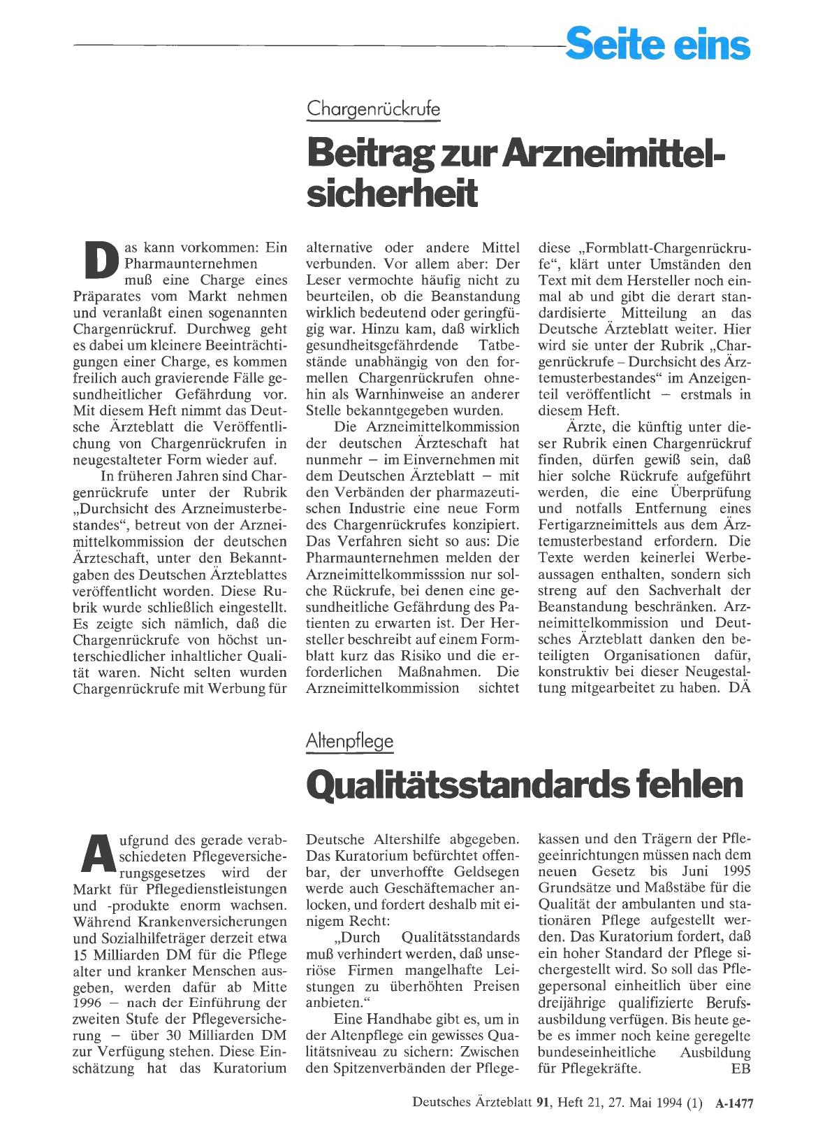 Vorschauseite 1: Altenpflege: Qualitätsstandards fehlen