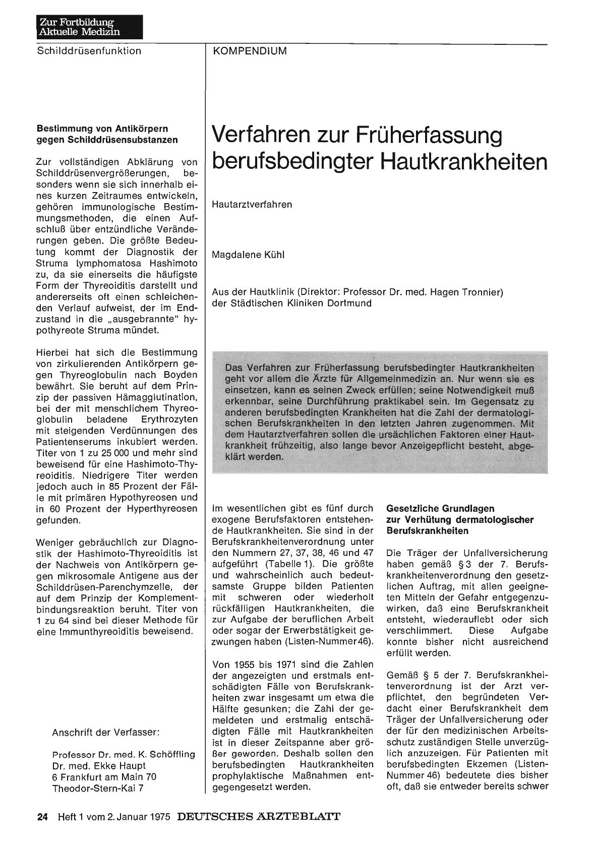 Vorschauseite 1: Verfahren zur Früherfassung berufsbedingter Hautkrankheiten