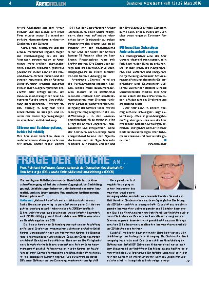 Vorschauseite 1: Frage der Woche an. .. Prof. Reinhard Hoffmann, Generalsekretär der Deutschen Gesellschaft für Unfallchirurgie (DGU) sowie Orthopädie und Unfallchirurgie (DGOU)