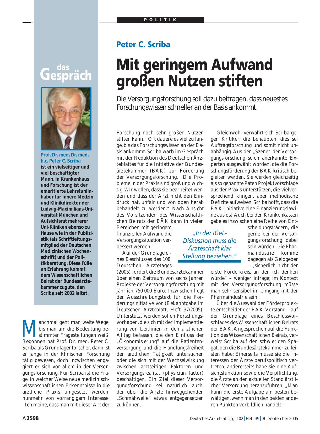 Vorschauseite 1: Peter C. Scriba: Mit geringem Aufwand großen Nutzen stiften