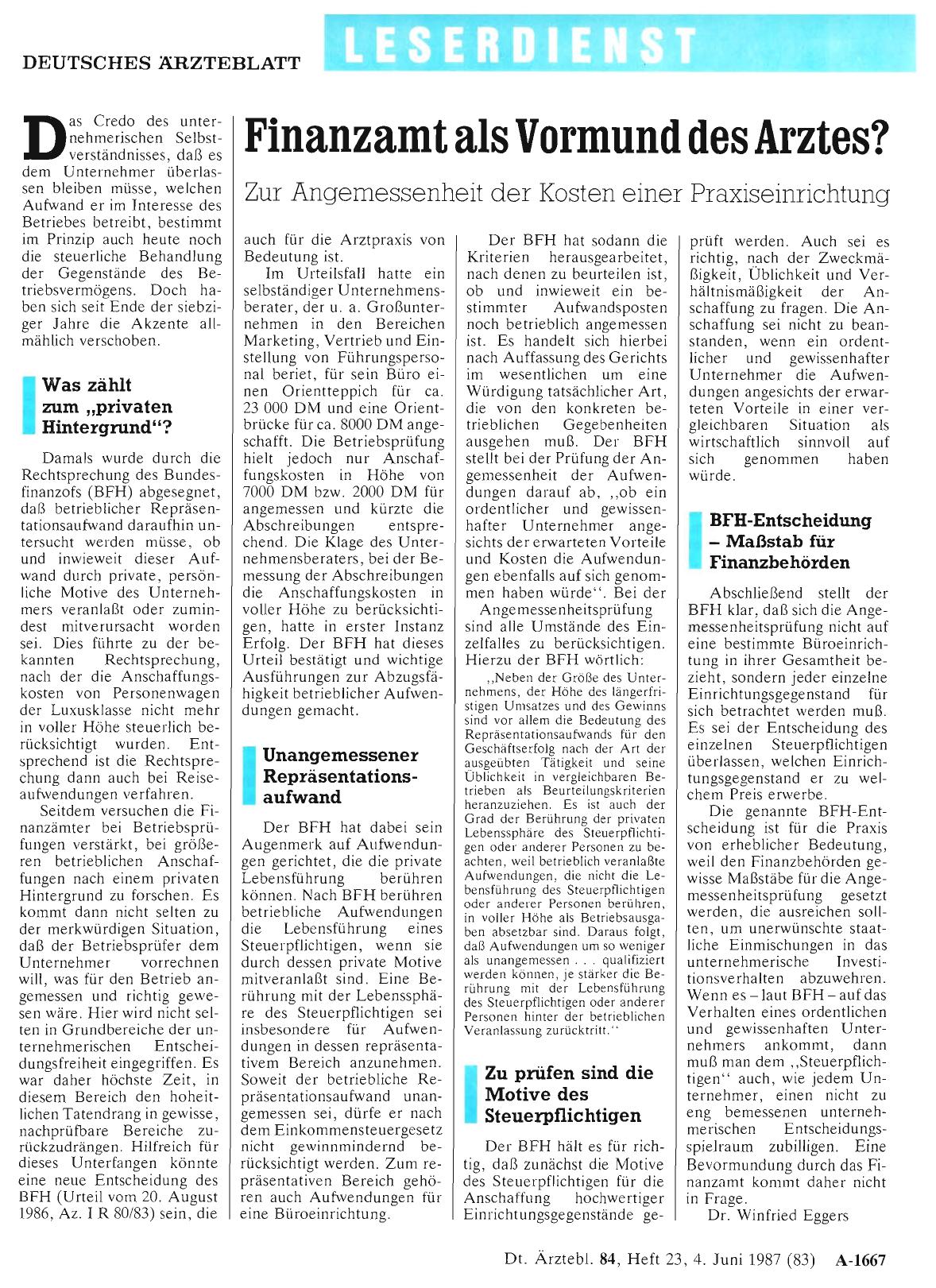 Vorschauseite 1: Finanzamt als Vormund des Arztes? Zur Angemessenheit der Kosten einer Praxiseinrichtung