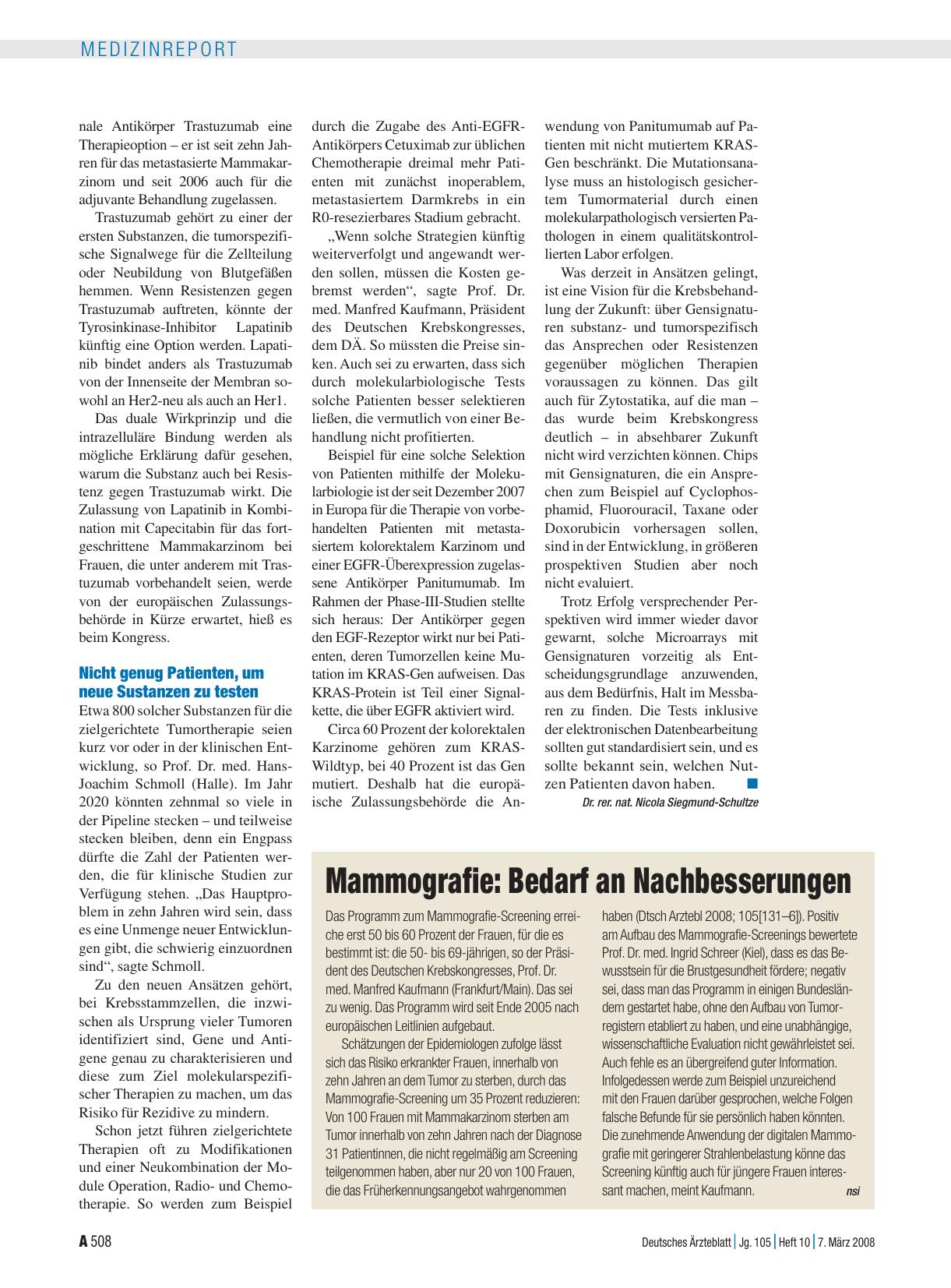 Vorschauseite 1: Mammografie: Bedarf an Nachbesserungen