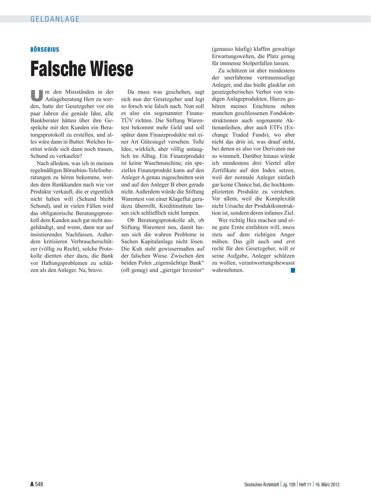 Vorschauseite 1: Börsebius: Falsche Wiese