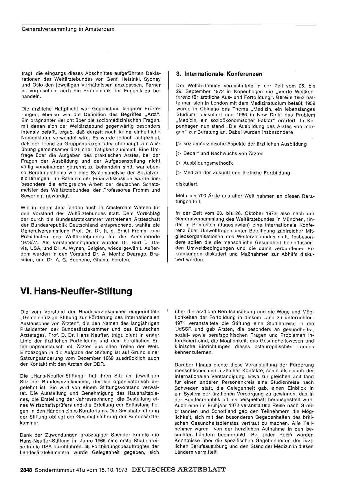 Vorschauseite 1: Bericht über das Jahr 1972/73: K. Auslandsbeziehungen: VI. Hans-Neuffer-Stiftung