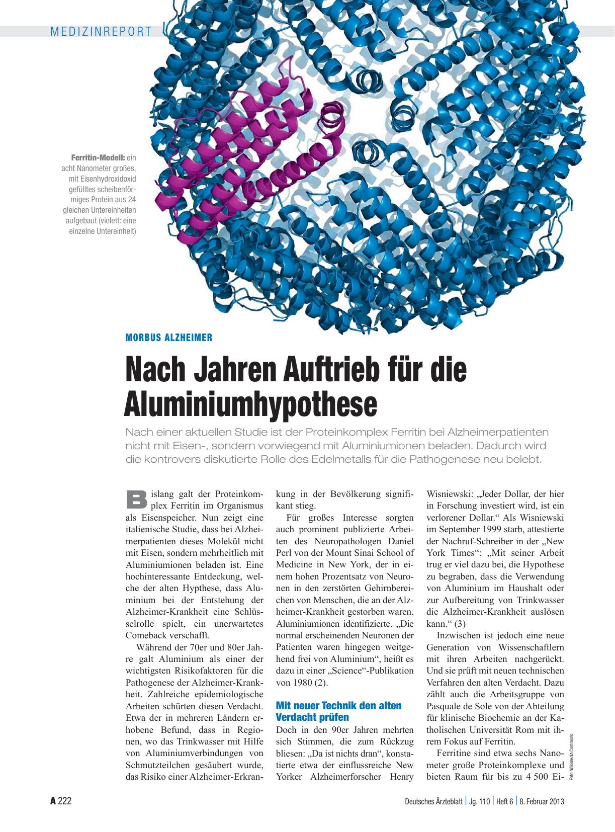 Vorschauseite 1: Morbus Alzheimer: Nach Jahren Auftrieb für die Aluminiumhypothese