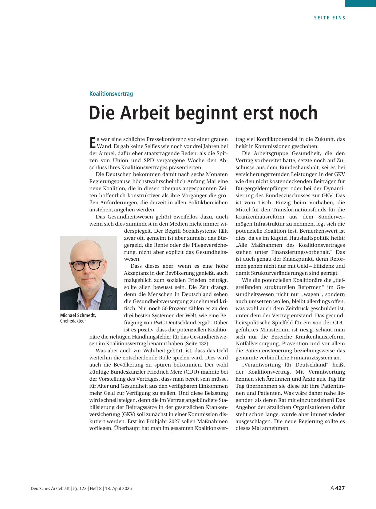 Vorschauseite 1: Koalitionsvertrag: Die Arbeit beginnt erst noch