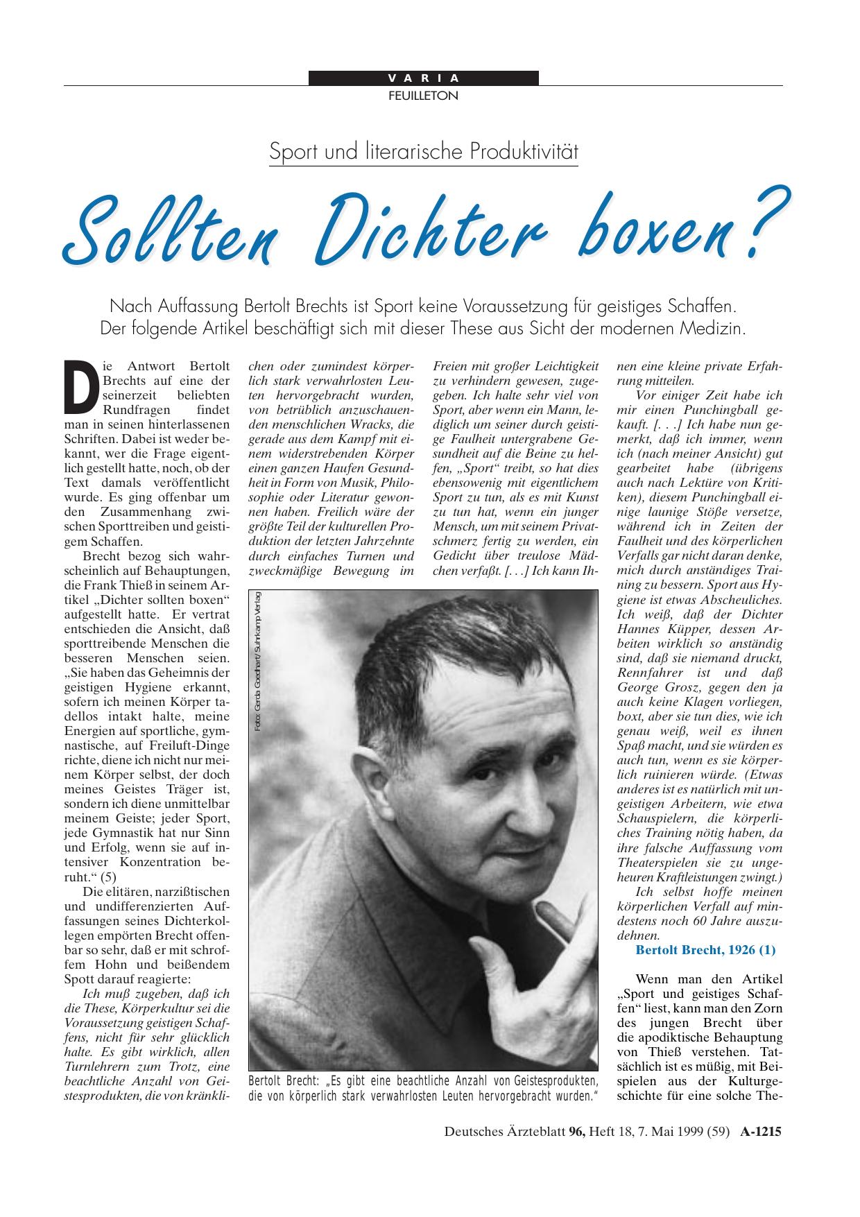Vorschauseite 1: Sport und literarische Produktivität: Sollten Dichter boxen?