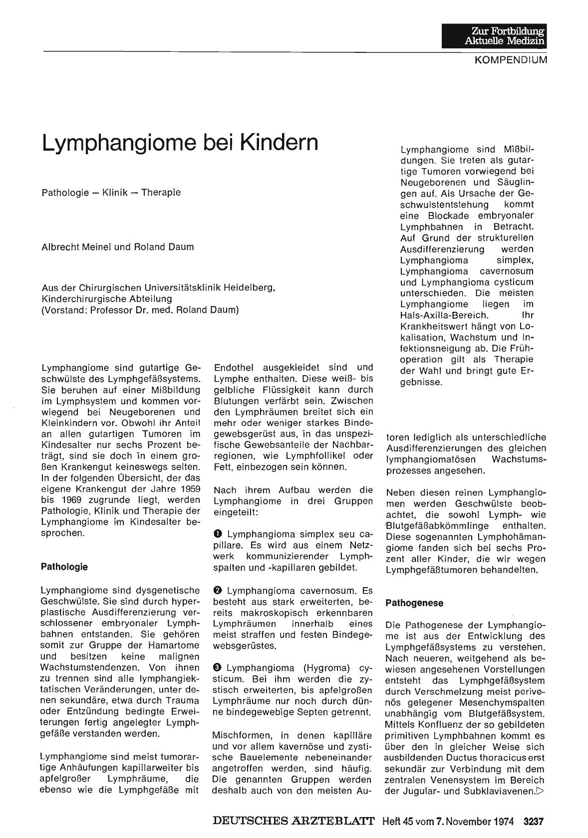 Vorschauseite 1: Lymphangiome bei Kindern