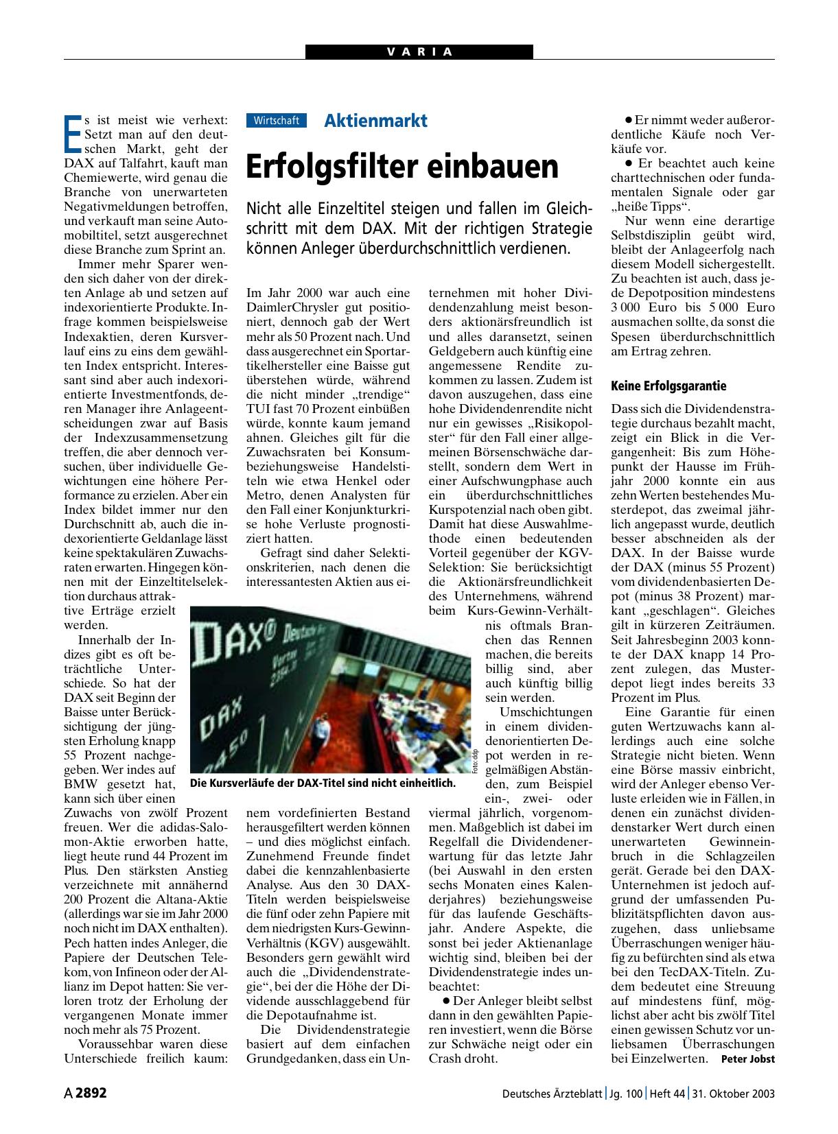 Vorschauseite 1: Aktienmarkt: Erfolgsfilter einbauen