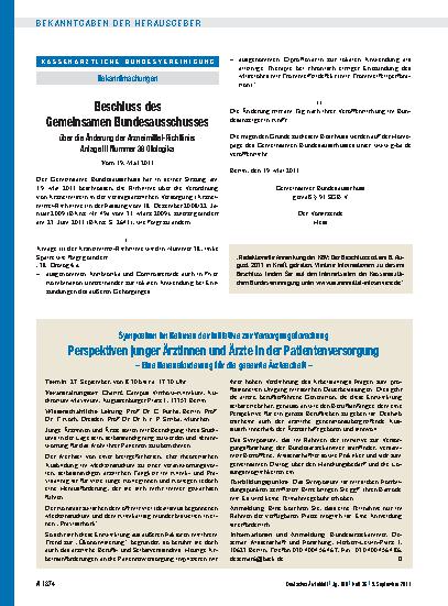 Vorschauseite 1: Beschluss des Gemeinsamen Bundesausschusses über die Änderung der Arzneimittel-Richtlinie: Anlage III Nummer 38 Otologika