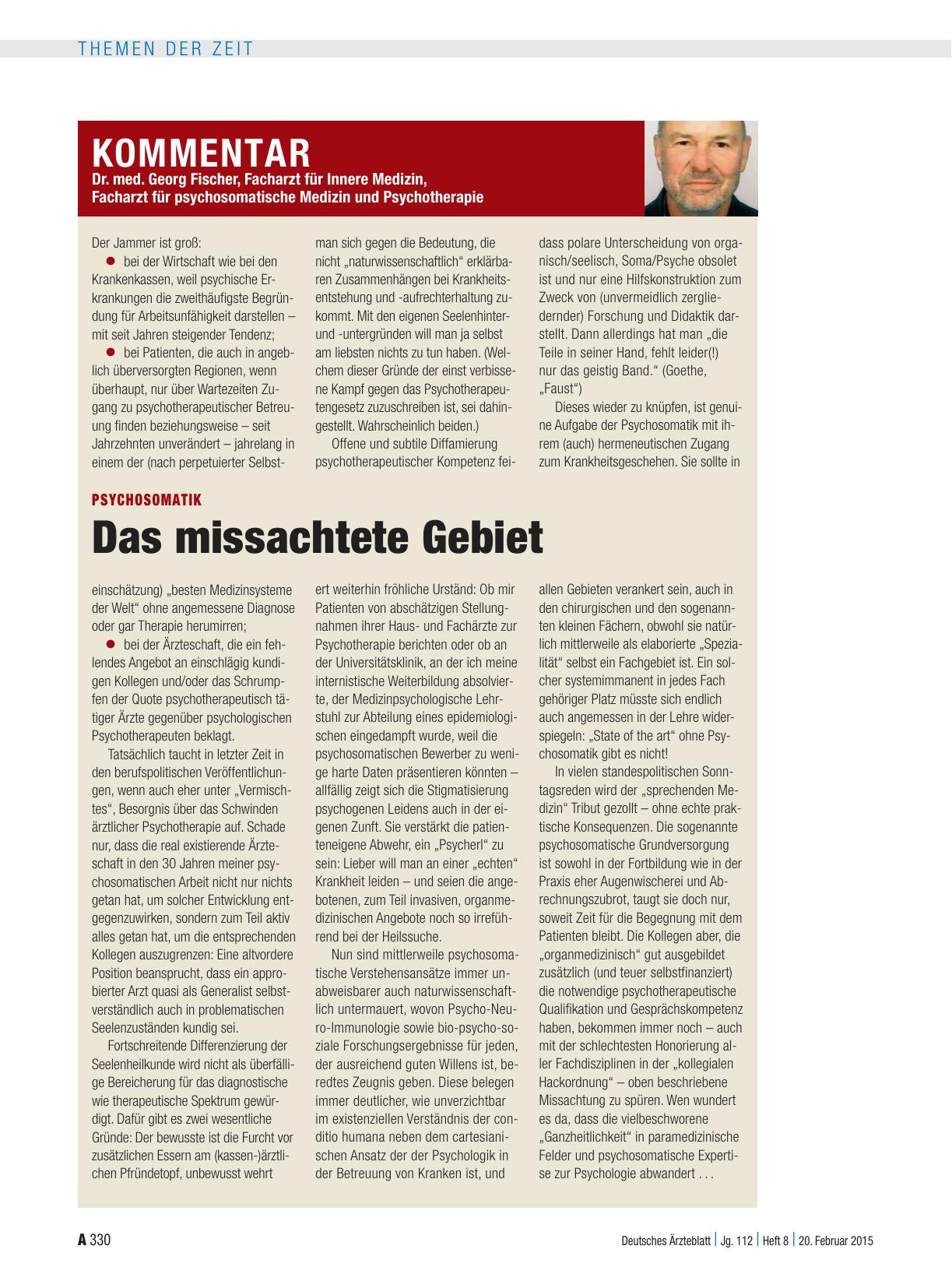 Vorschauseite 1: Psychosomatik: Das missachtete Gebiet