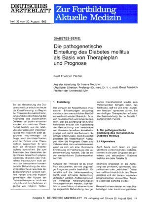 Vorschauseite 1: DIABETES-SERIE: Die pathogenetische Einteilung des Diabetes mellitus als Basis von Therapieplan und Prognose